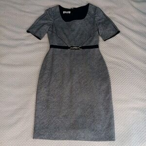 Kay Unger Dress Women's 4 ABlack Gray Sheath Half‎ Sleeves Stretch Office Career